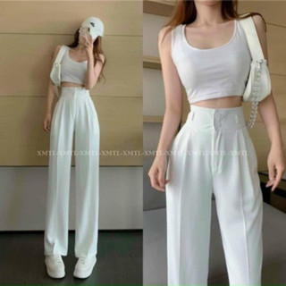 Quần tây nữ ống suông rộng cạp cao 7cm có 2 khuy kèm túi vải gold Nhật mềm đẹp không nhăn (M868) CTM