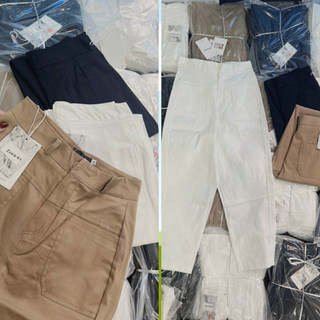 Quần baggy nữ cạp cao vải kaki loại 1 co giãn, quần baggy ống rộng form thụng 2 túi trước HQ_019