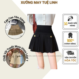 Chân váy tennis xếp ly nữ dáng xòe lưng cao kèm nắp túi và khuy phong cách Hàn Quốc 190 - XMTL