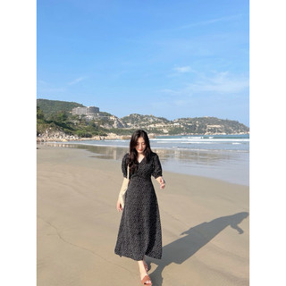 Đầm chấm bi cổ V tay phồng Nabi Dress thiết kế Ma Vie