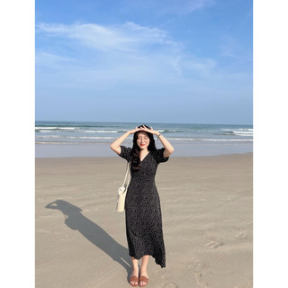 Đầm chấm bi cổ V tay phồng Nabi Dress thiết kế Ma Vie