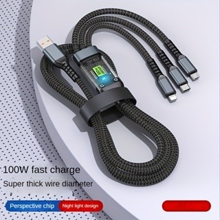 Dây cáp sạc siêu nhanh 3 đầu 100W SOPMEDIA Micro USB Type C 3 trong 1 dây cáp dữ liệu trong suốt màn hình kỹ thuật số