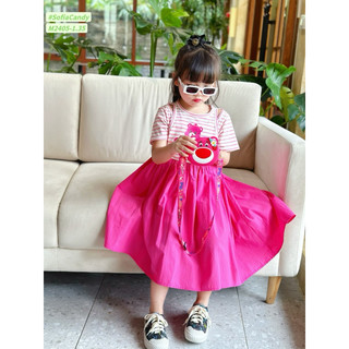(Ảnh thật/ hàng loại 1) Đầm gấu dâu Lotso kẻ cổ yếm cho bé gái 10-40kg Mia kids