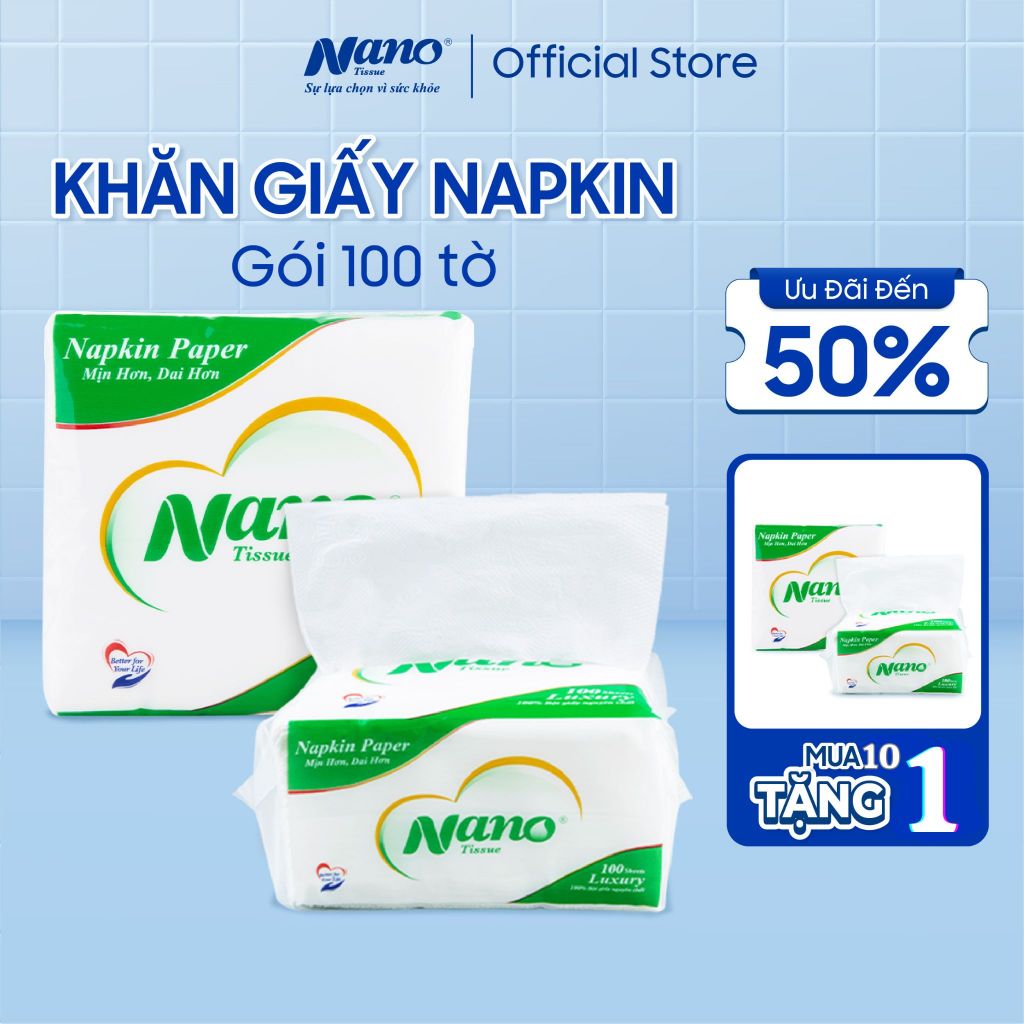 [Mua 10 tặng 1] Combo 10 gói Khăn giấy rút lụa Nano Napkin 100 tờ, Giấy ...