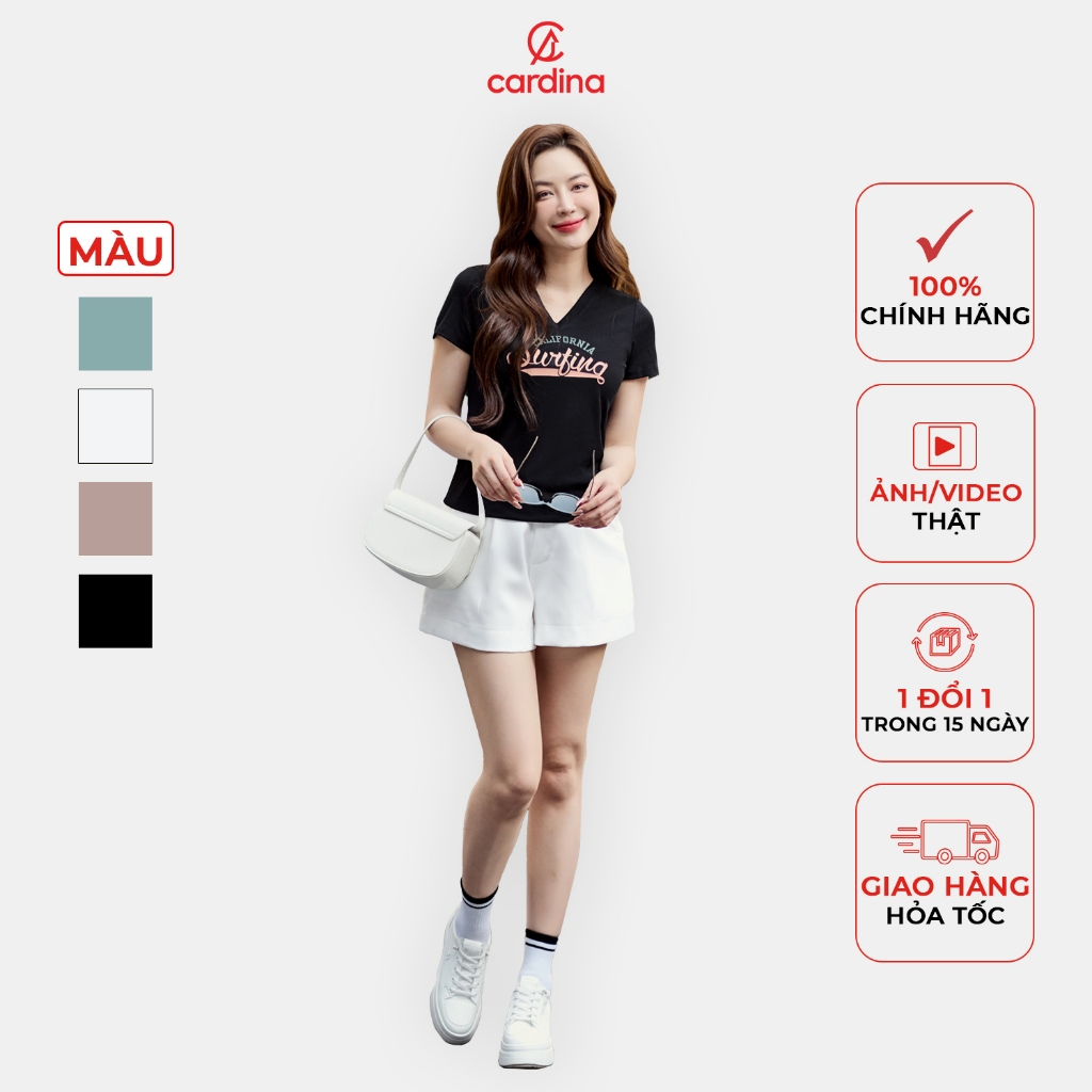 Ảnh Áo thun nữ CARDINA chất tăm lạnh cổ V  form basic kiểu dáng nhẹ nhàng trẻ trung màu sắc đa dạng 4AFC02 5AFC02 1