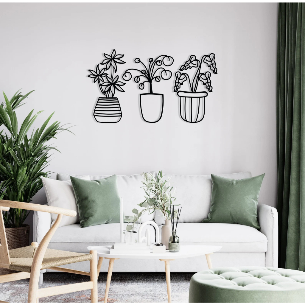Tranh sắt CNC B06| Bộ tranh sắt "Chậu hoa nhỏ xinh", Treo tường nghệ thuật, Decor trang trí nội thất