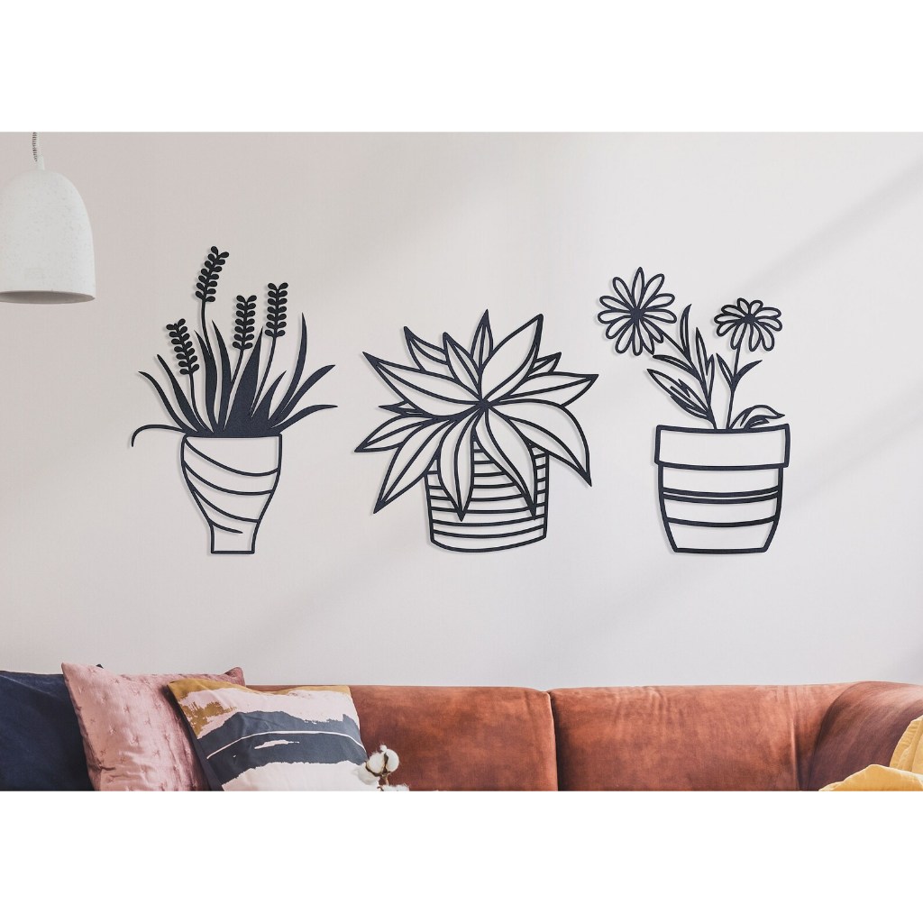 Tranh sắt CNC B06| Bộ tranh sắt "Chậu hoa nhỏ xinh", Treo tường nghệ thuật, Decor trang trí nội thất