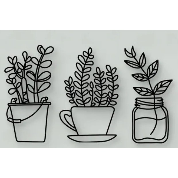 Tranh sắt CNC B06| Bộ tranh sắt "Chậu hoa nhỏ xinh", Treo tường nghệ thuật, Decor trang trí nội thất