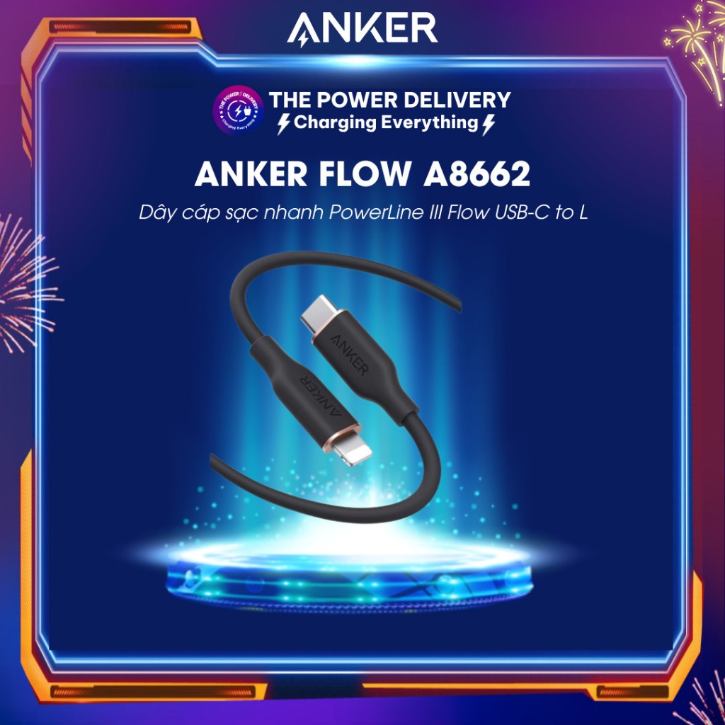 Dây cáp sạc nhanh Anker Flow USB-C to L, A8662 0.9m và A8663 1.8m ...
