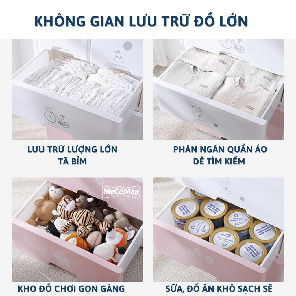 Tủ Nhựa Cho Bé Pakey Chính Hãng, Tủ Quần Áo Trẻ Em Nhiều Ngăn Có Bánh Xe, Mẫu Mới Nhất 2026