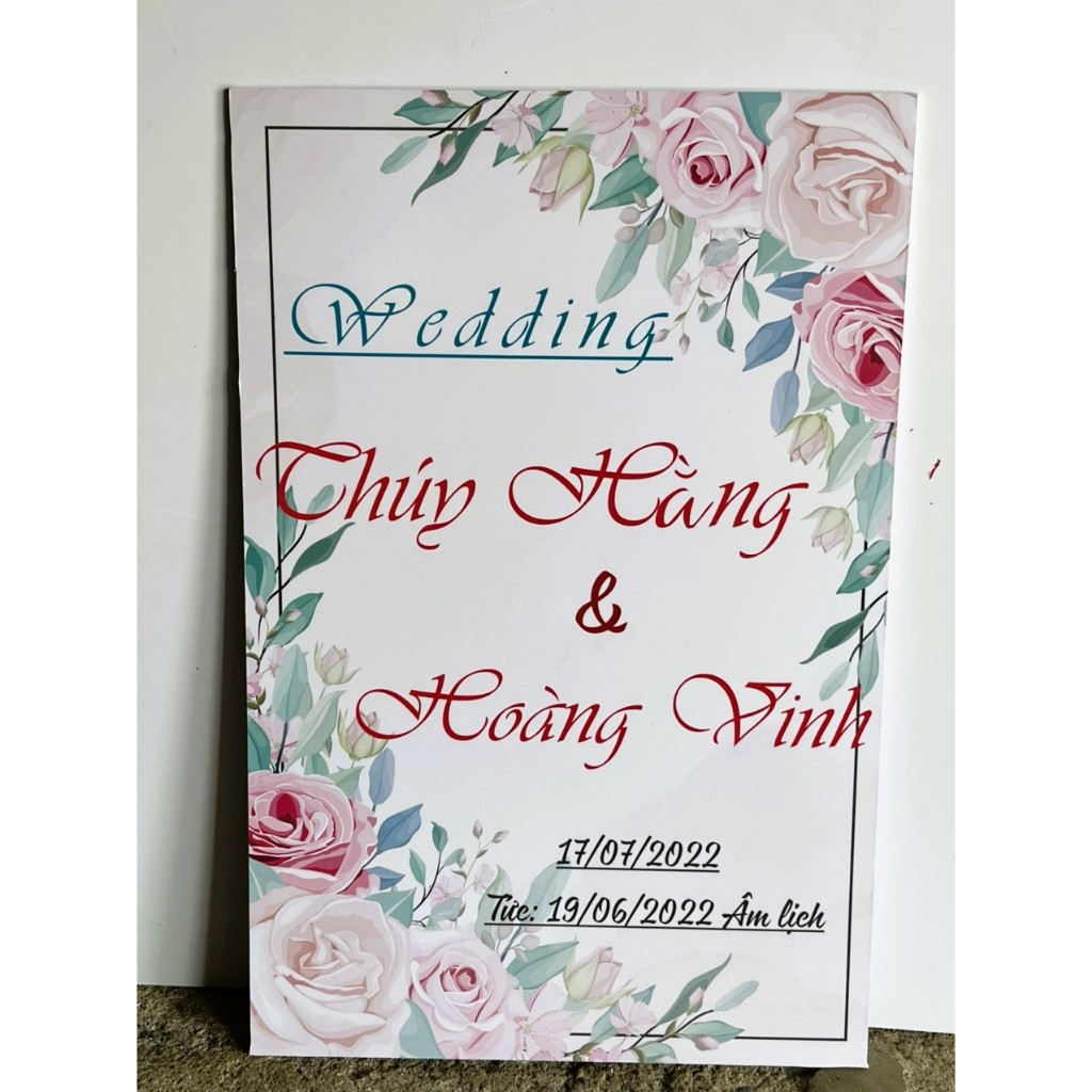 Bảng Welcome Trang Trí Đám Cưới - Mẫu Chữ Nhật 01 Hoa Lá