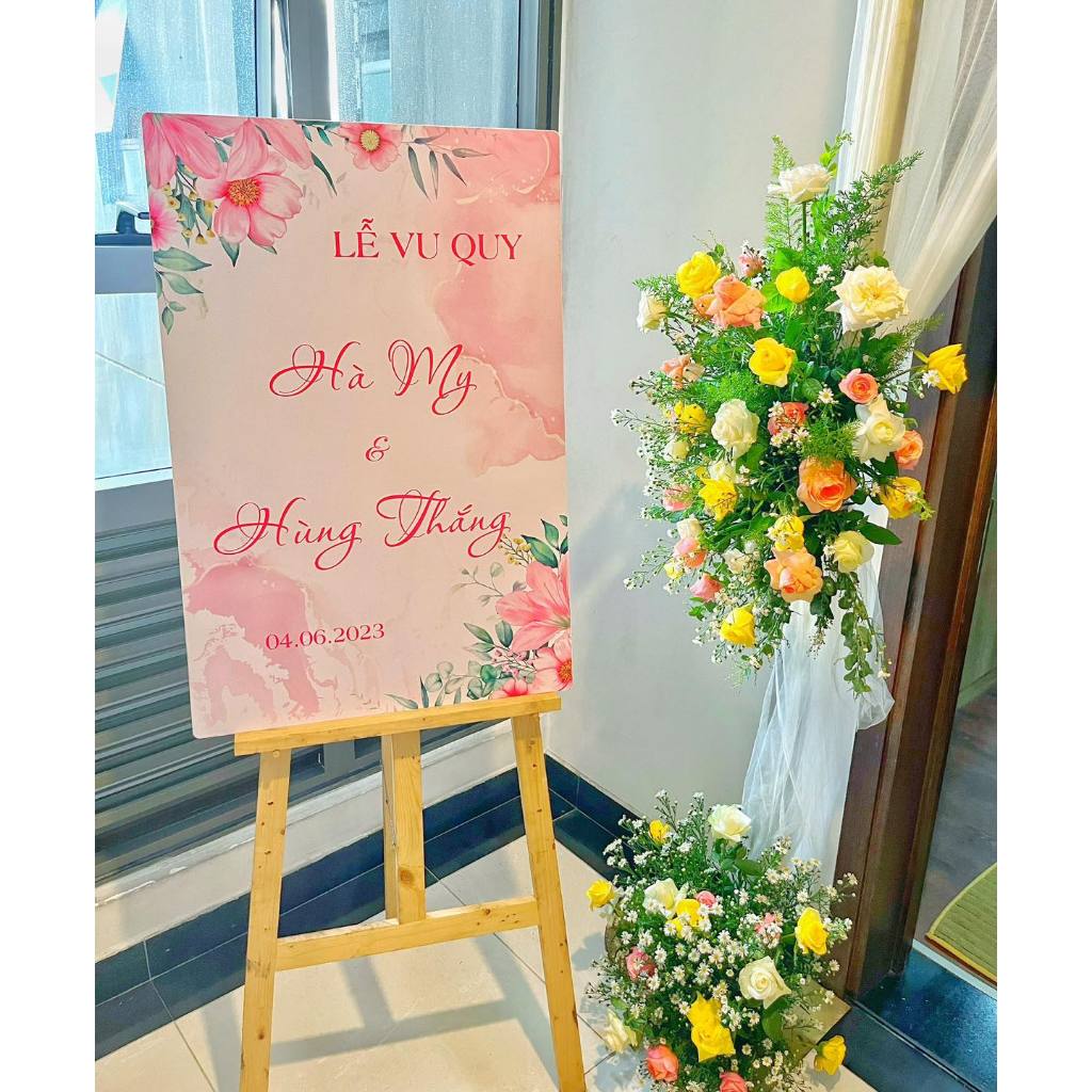 Bảng Welcome Trang Trí Đám Cưới - Mẫu Chữ Nhật 01 Hoa Lá