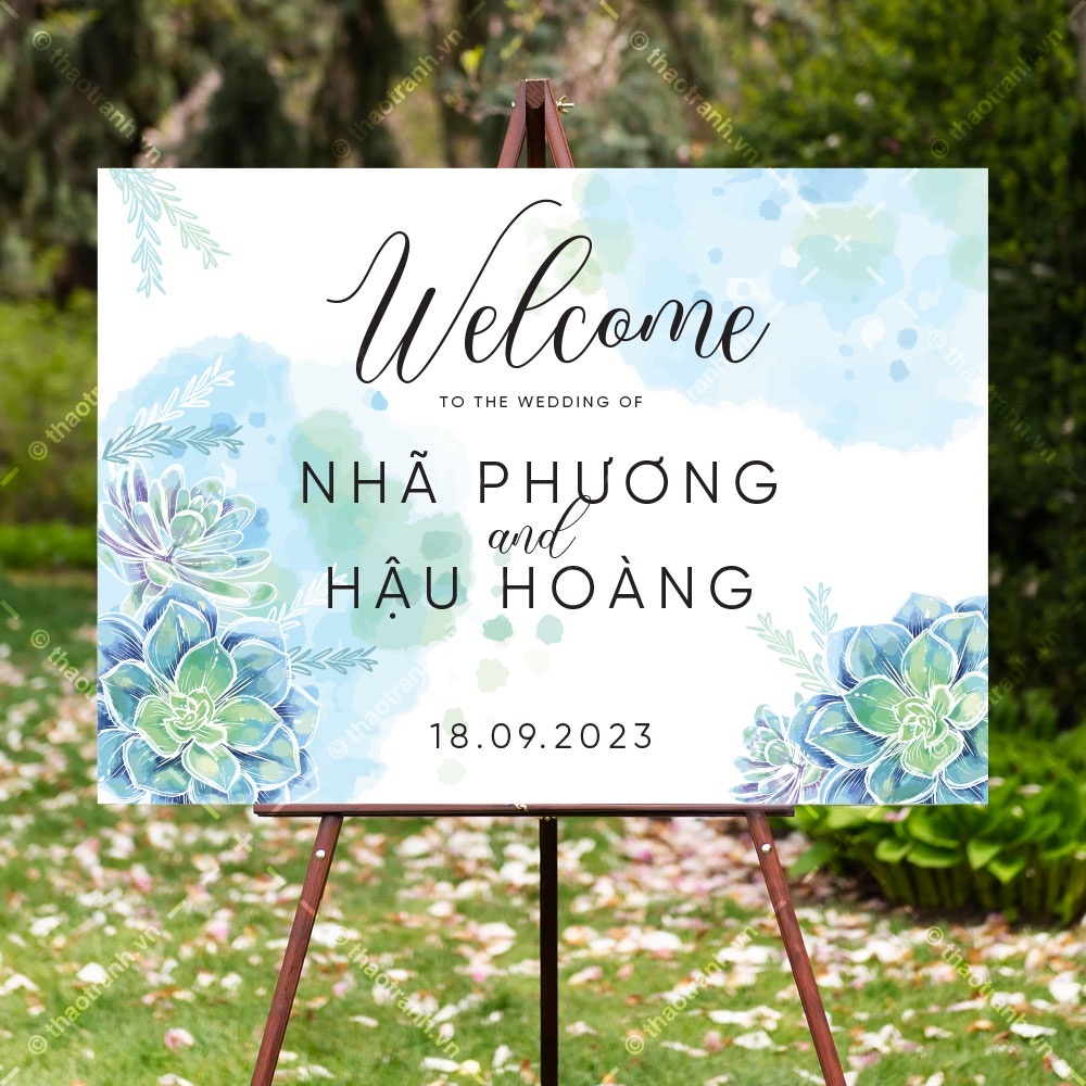 Bảng Welcome Trang Trí Đám Cưới - Mẫu Chữ Nhật 01 Hoa Lá