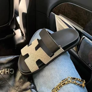 mùa hè mới dép ngoại thương dành cho nữ đế dày một chữ Velcro Dép chặn màu châu Âu và Mỹ