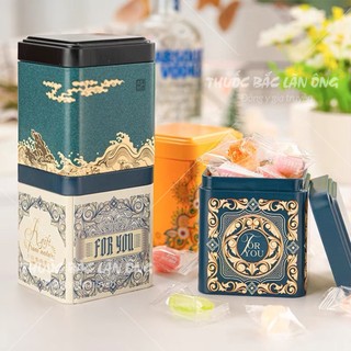 Hộp đựng trà/ kẹo bằng sắt hình vuông phong cách cổ điển, không rỉ đa dạng mẫu - Lãn Ông