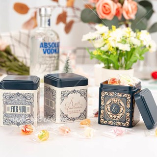 Hộp đựng trà/ kẹo bằng sắt hình vuông phong cách cổ điển, không rỉ đa dạng mẫu - Lãn Ông