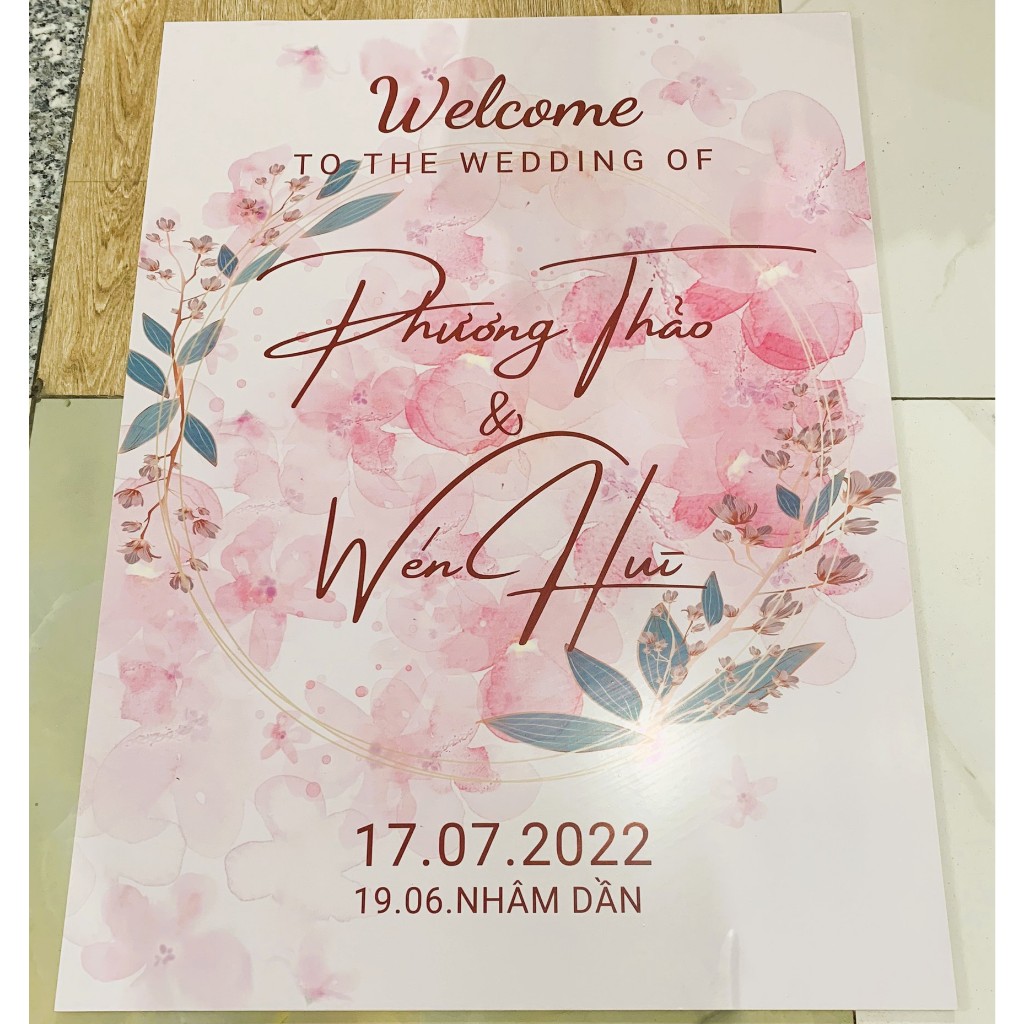 Bảng Welcome Trang Trí Đám Cưới - Mẫu Chữ Nhật 01 Hoa Lá