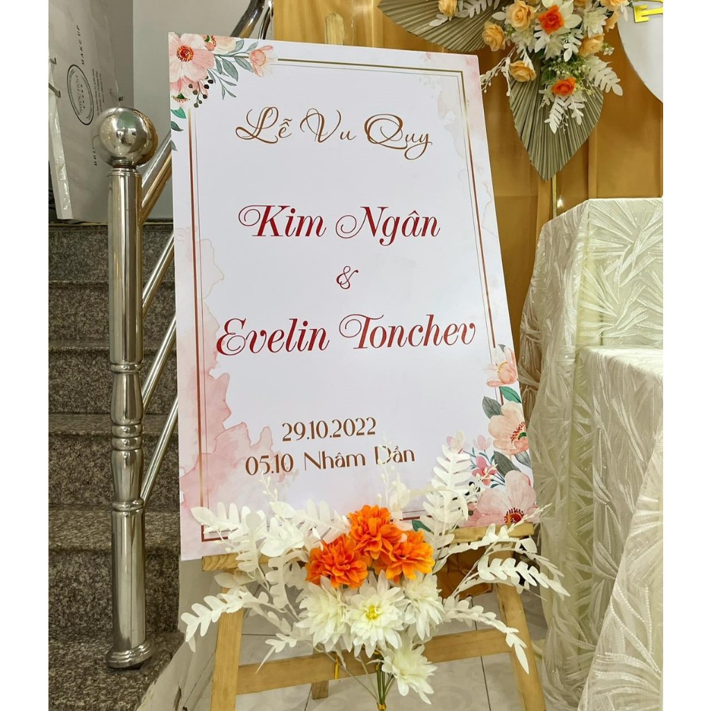 Bảng Welcome Trang Trí Đám Cưới - Mẫu Chữ Nhật 01 Hoa Lá