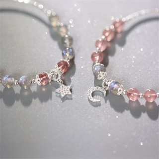 Vòng tay nữ đá mặt trăng mix thạch anh dâu thu hút tình duyên, may mắn KC01 - KILIG CHARM