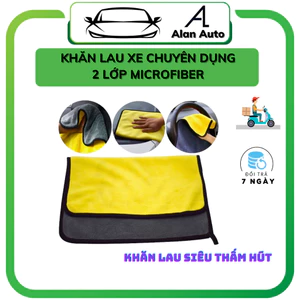 Khăn lau xe ô tô 2 lớp chuyên dụng Microfiber siêu thấm hút, size 30cm x 30cm, 30cm x60cm