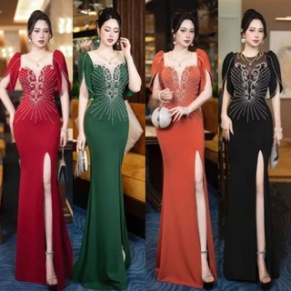 Đầm dạ hội thiết kế tay xẻ đính đá pha lê cao cấp- TKo
