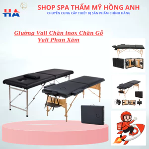 Giường Vali Gấp Gọn Chân Inox Chân Gỗ, Giường Spa Phun Xăm, Chăm Sóc Da Nối Mi Massage