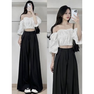 Quần ống rộng ulzzang ly lệch cạp cao tôn dáng chất GOD - 247store -Quanongrong382_P13K12