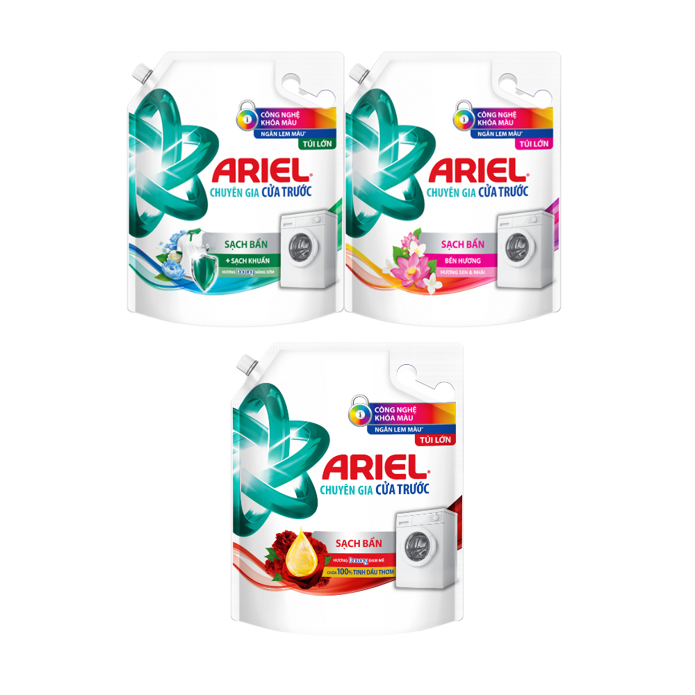 Ảnh Nước Giặt ARIEL Chuyên Gia Cửa Trước Ngăn Lem Màu Hương Nắng Sớm/ Sen & Nhài/ Đam Mê Túi 3.2KG/ 3.05KG 1