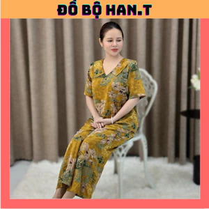 Đồ bộ trung niên cổ vuông quần lửng lụa mango cao cấp ( Cổ Vuông ) HAN.T SHOP Ms03
