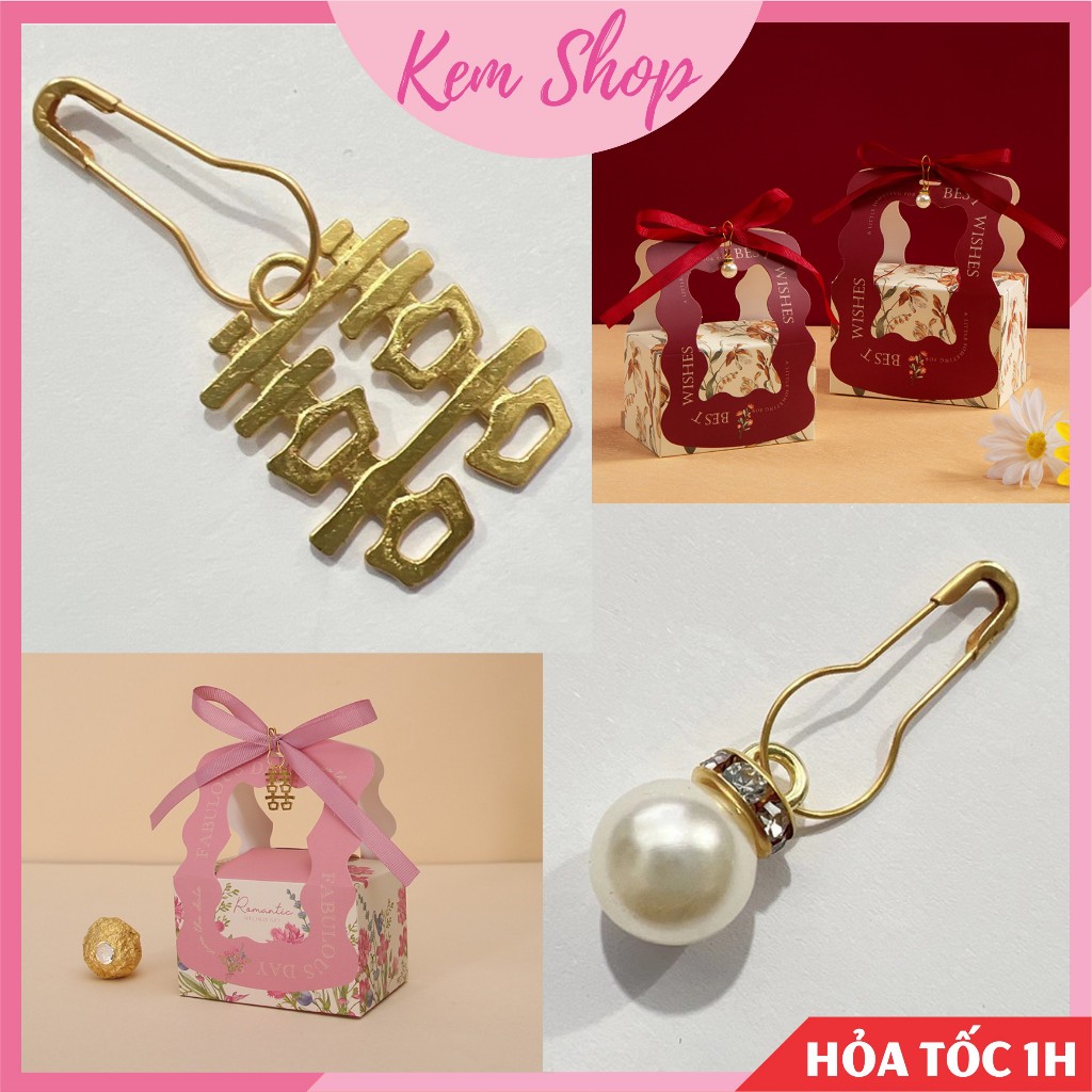 Mặt chữ hỷ bằng hợp kim, mặt giả ngọc dùng trang trí DIY, làm thiệp, làm hộp quà tặng - Kem Shop K378