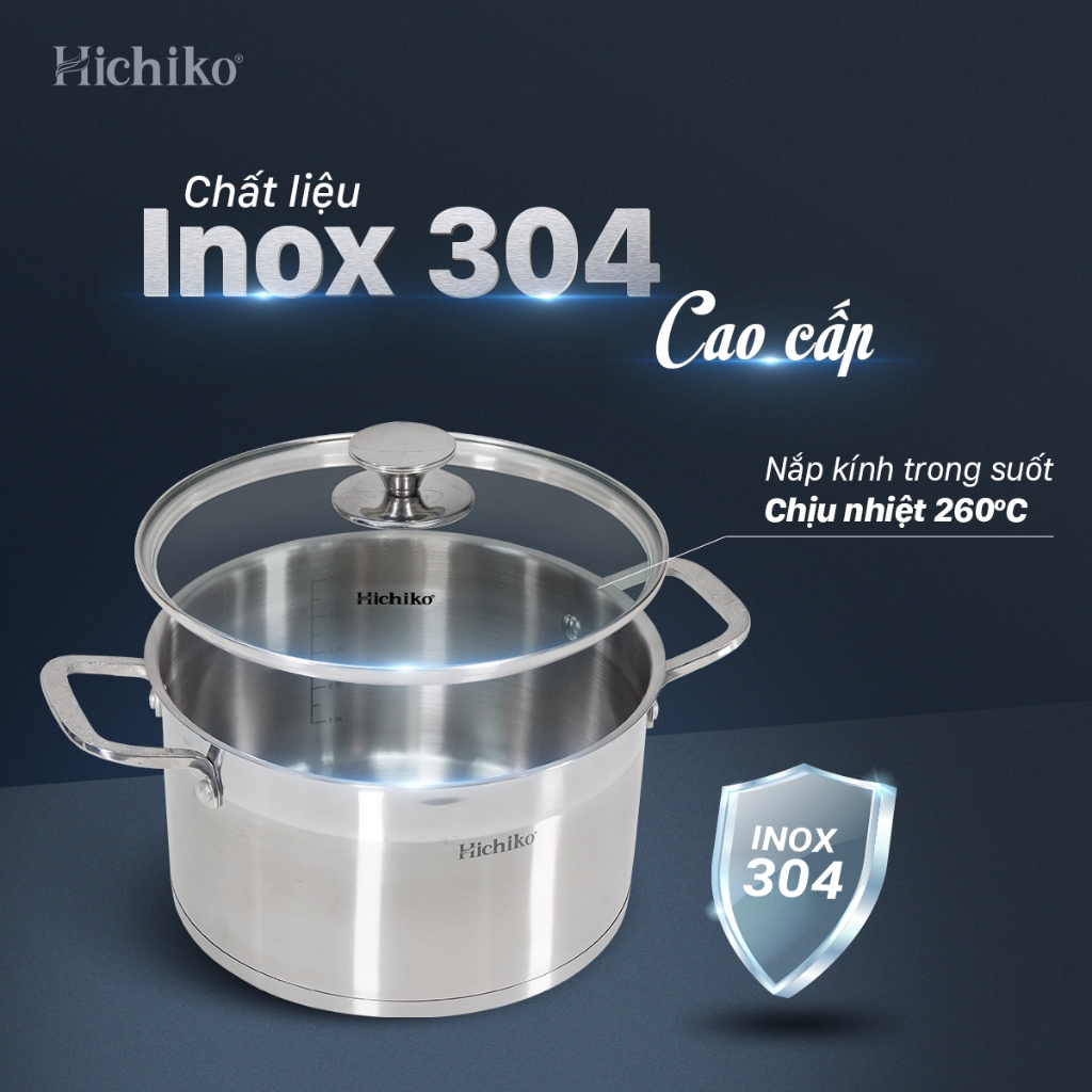 Bộ nồi inox 304 ĐÁY TỪ 5 lớp Hichiko 20-22-24cm, sử dụng cho mọi loại bếp HC1323NK