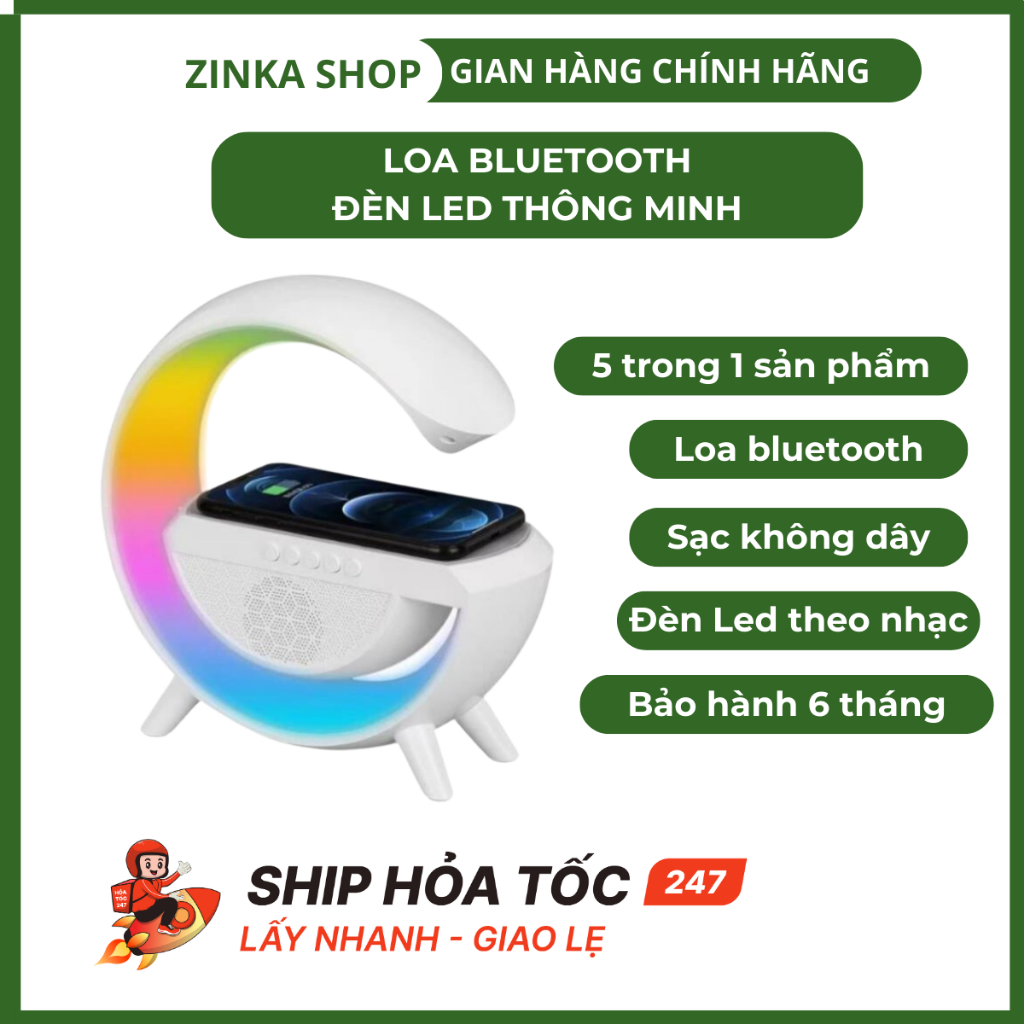 Loa bluetooth kiêm đèn led thông minh, sạc không dây cho điện thoại sử ...