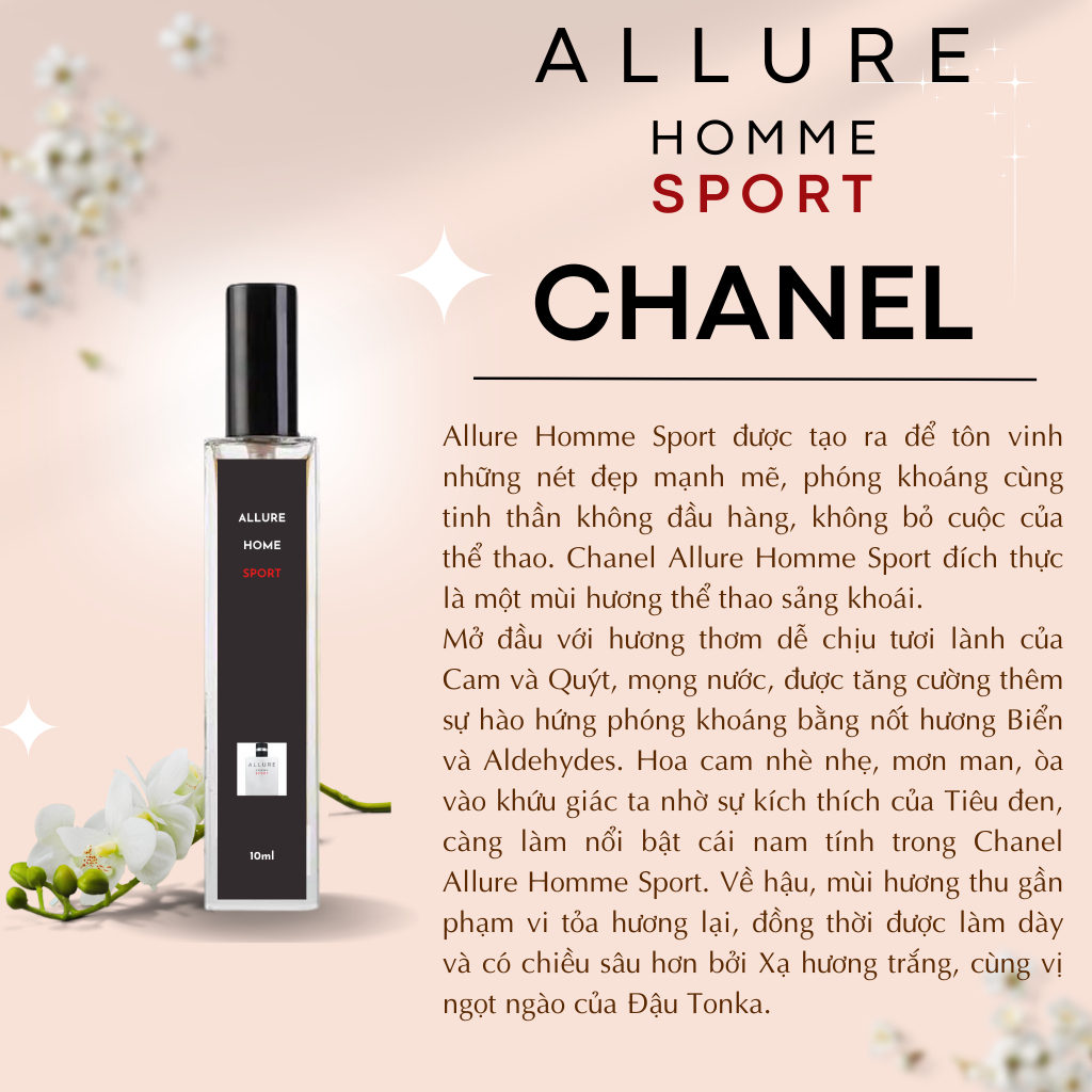 [Nước hoa chiết Cao Cấp 10ml] Allure Homme Sport EDP -Dành cho Nam -Phong cách: Mạnh mẽ, quyến rũ, tươi mát