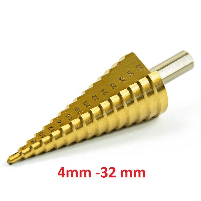 Mũi khoan tháp bước đủ size | Mũi Khoan tháp thẳng đa năng chân trụ đầu lục giác phủ titan