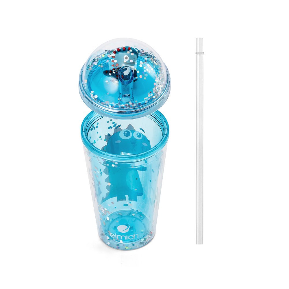 Cốc nhựa 2 lớp hình khủng long Elmich EL8332OL dung tích 480ml ( Kèm ống hút )