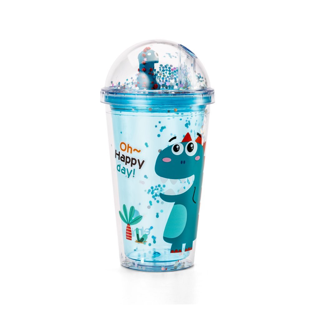 Cốc nhựa 2 lớp hình khủng long Elmich EL8332OL dung tích 480ml ( Kèm ống hút )