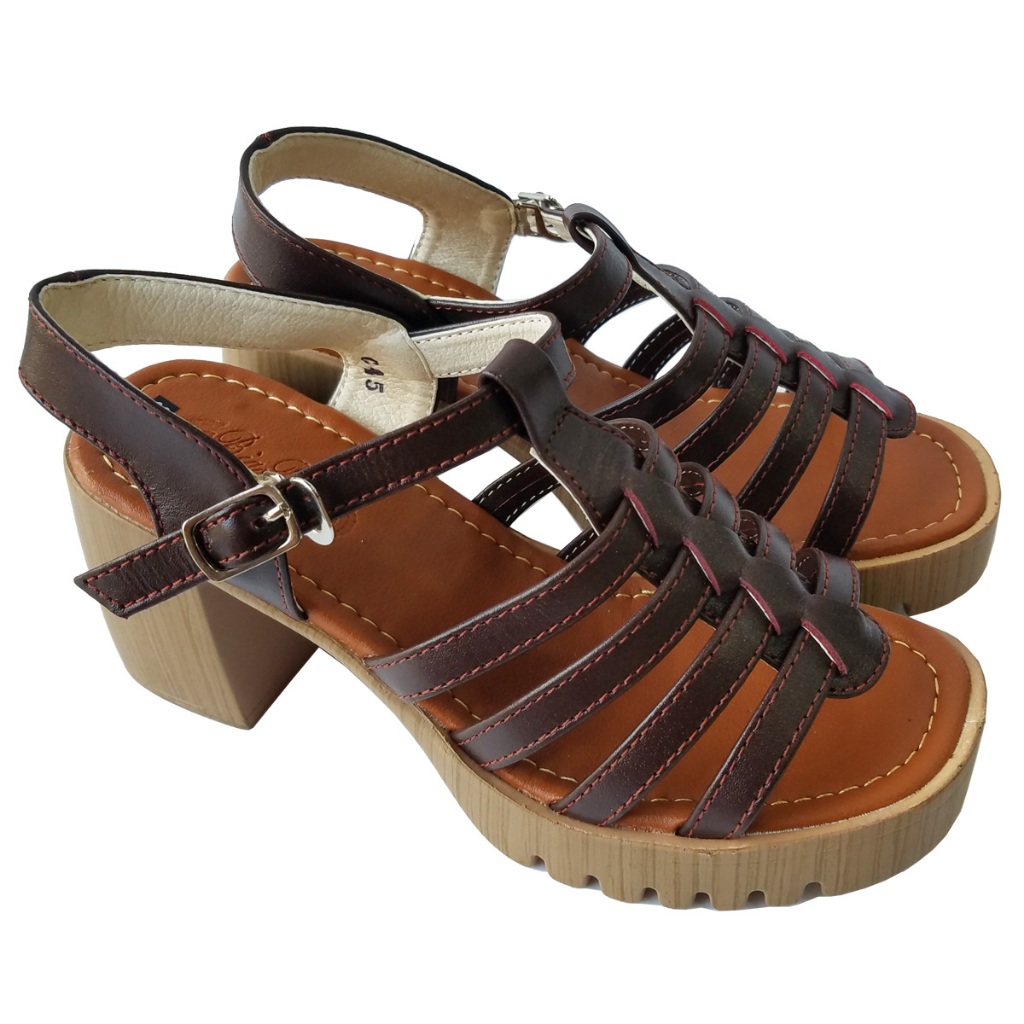Giày Sandal Cao Gót Nữ BIGGBEN Da Bò Thật Cao 8 Phân HKD799