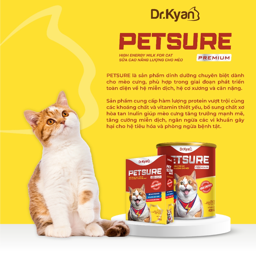 Ảnh Dr.Kyan - Sữa bột PETSURE - Cao năng lượng cho mèo lon 400g - DrKyan 2