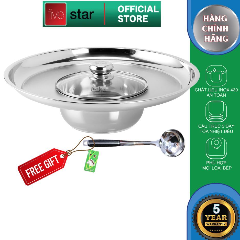Ảnh Nồi lẩu nón inox , lẩu mâm inox , lẩu vành inox 430 Fivestar dùng cho mọi bếp 16cm | 18cm | 20cm | 22cm , tặng 1 vá canh 1