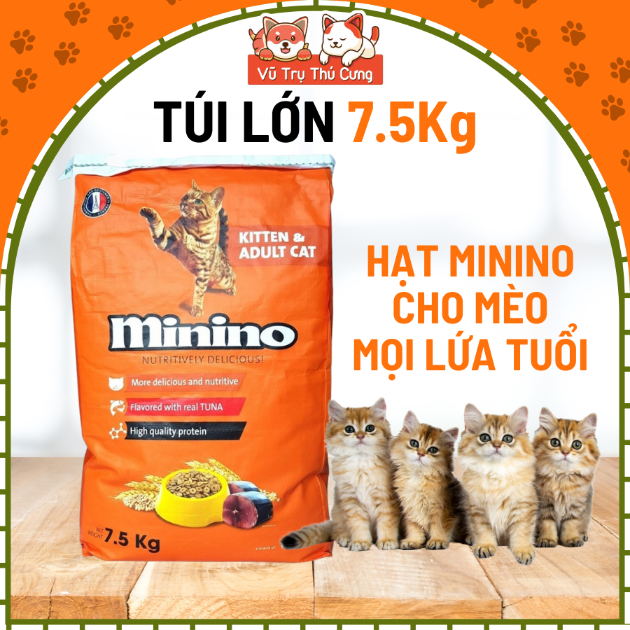 7,5Kg Thức Ăn Hạt Cho Mèo Mọi Lứa Tuổi Minino Tuna Bao Xá