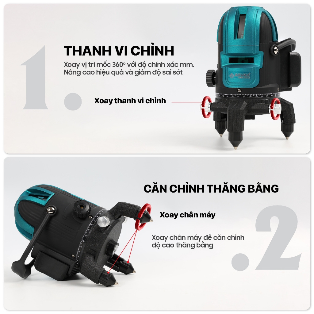 Máy Cân Bằng Laser AKUZA AK -999 PRO 5 tia xanh, bóng siêu sáng, thi công lát nền.thạch cao,giác móng.