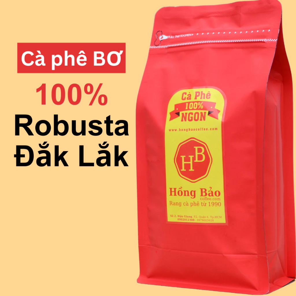 Robusta Đắk Lắk có Bơ - Cà phê Hồng Bảo - Túi zip 500gr