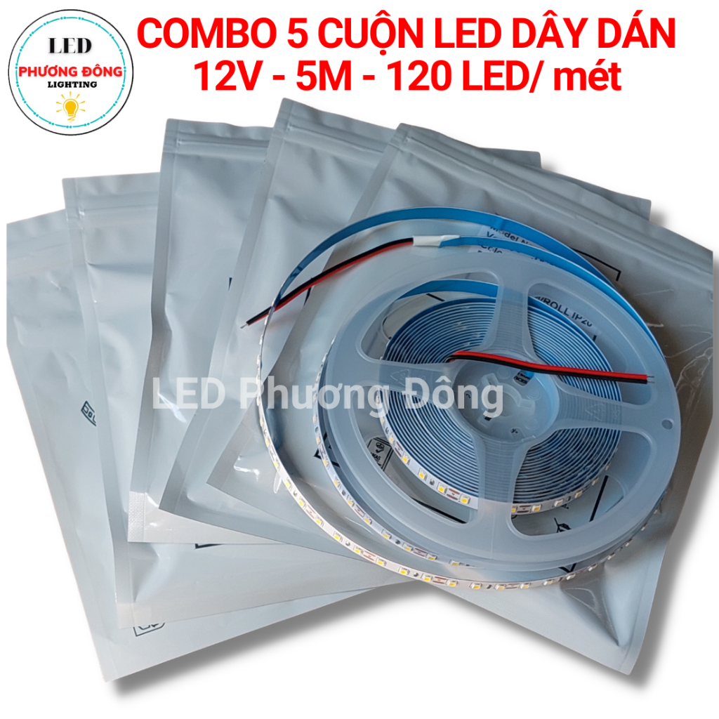 COMBO 5 CUỘN LED DÂY DÁN 12V - 120 LED/MÉT TRẮNG - VÀNG - TRUNG TÍNH