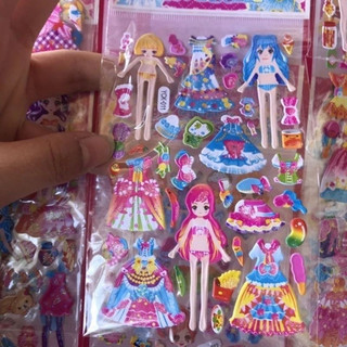 Vỉ dán sticker 3d công chúa thay váy, Bộ sticker công chúa(20 tấm)