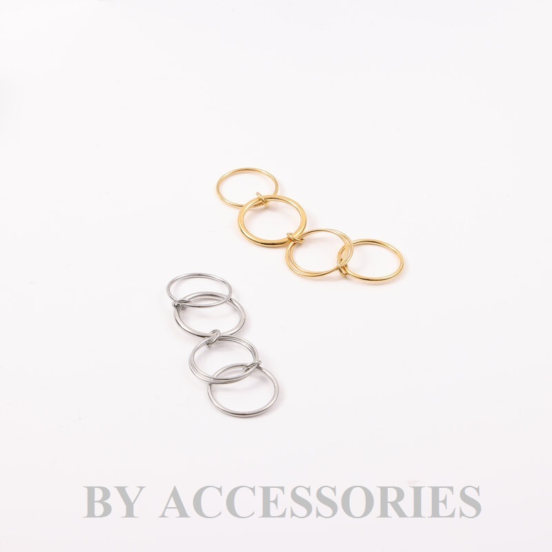 Nhẫn nữ unisex titan phối 5 vòng tròn trơn mới lạ thời trang mạ vàng 18K không gỉ WR2418 BY ACCESSORIES