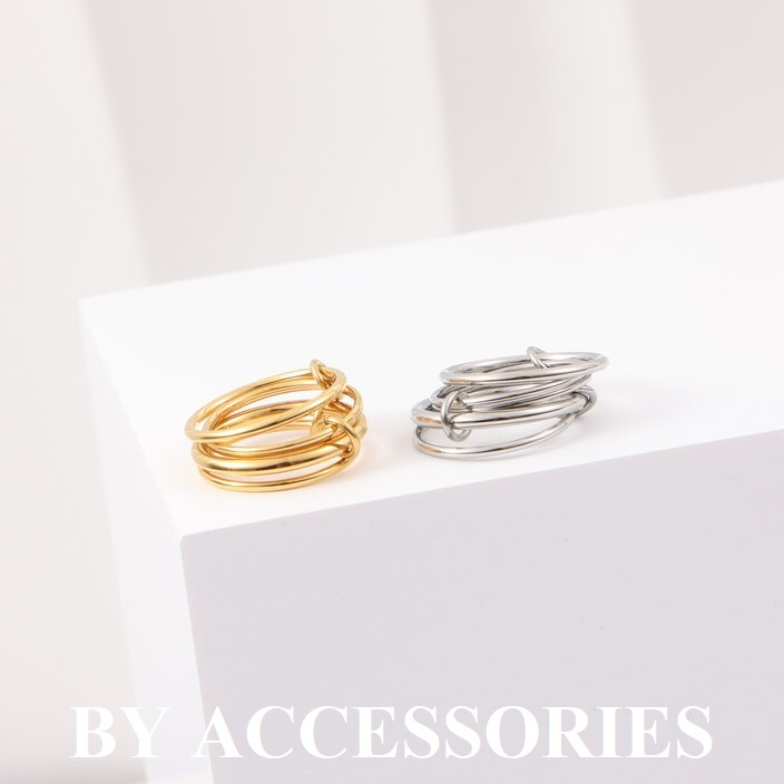 Nhẫn nữ unisex titan phối 5 vòng tròn trơn mới lạ thời trang mạ vàng 18K không gỉ WR2418 BY ACCESSORIES