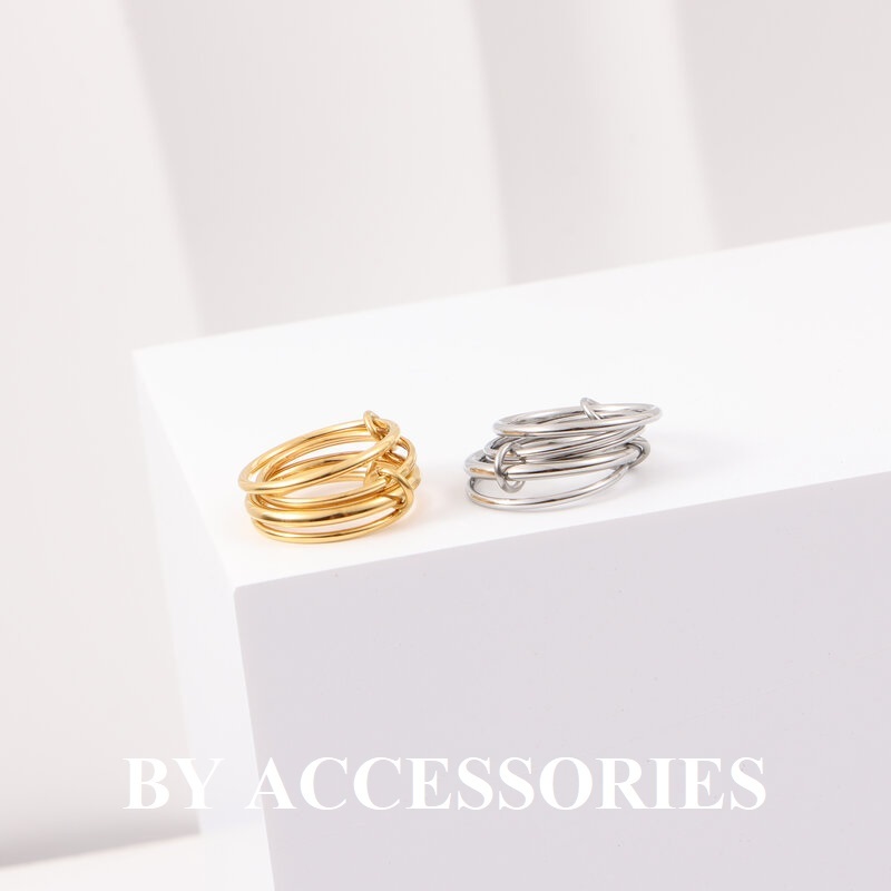 Nhẫn nữ unisex titan phối 5 vòng tròn trơn mới lạ thời trang mạ vàng 18K không gỉ WR2418 BY ACCESSORIES