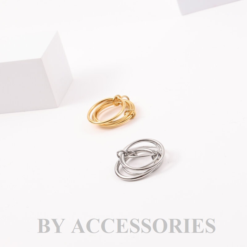 Nhẫn nữ unisex titan phối 5 vòng tròn trơn mới lạ thời trang mạ vàng 18K không gỉ WR2418 BY ACCESSORIES