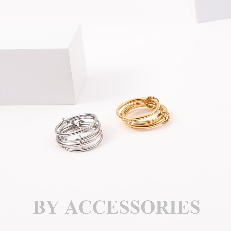 Nhẫn nữ unisex titan phối 5 vòng tròn trơn mới lạ thời trang mạ vàng 18K không gỉ WR2418 BY ACCESSORIES