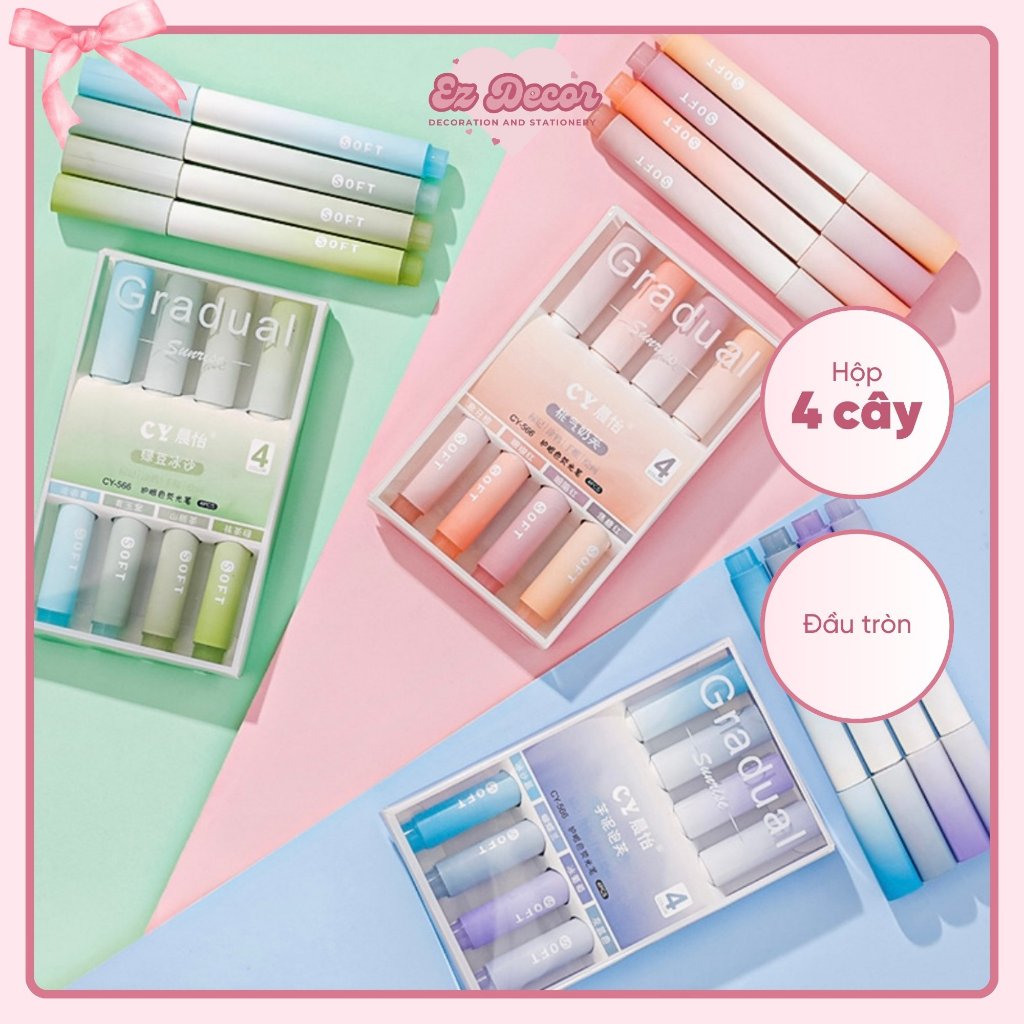Bút highlight Gradual set 4 bút highlight Pastel dạ quang đánh dấu đầu ...